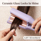Close-up of Arenzza SmoothCurl™ curling iron creating elegant French curls on damp hair for salon-quality results.