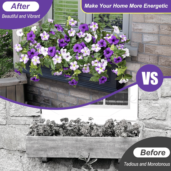 Colorful Arenzza artificial petunias in a weatherproof floral display, showcasing vibrant, lifelike blooms for outdoor decoration.
