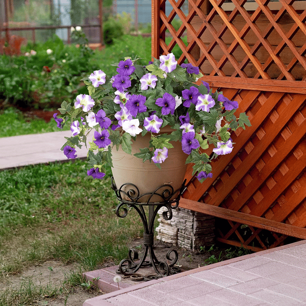 Weatherproof Arenzza artificial petunias in a vibrant floral display, showcasing realistic, colorful, and durable faux flowers.