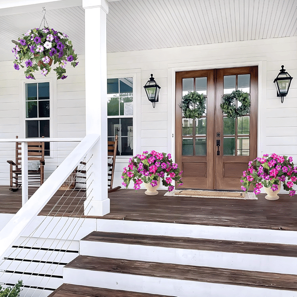 Colorful artificial petunias by Arenzza, weatherproof floral display with vibrant, lifelike petals for outdoor decoration.