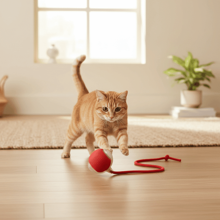 Arenzza PawSpin™ smart interactive rolling ball for cats and dogs, featuring a colorful, spinning toy to engage pets in play.