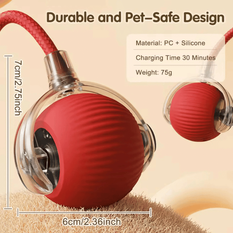 Aarenzza PawSpin™ smart interactive rolling ball for cats and dogs, featuring colorful design and textured surface for play.