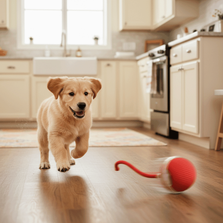 Aarenza PawSpin™ smart interactive rolling ball for cats and dogs, showing a colorful ball with playful movement.