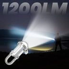Arenzza Selleasy mini keychain flashlight with 1200 lumens, waterproof and compact, shown with its bright LED light.