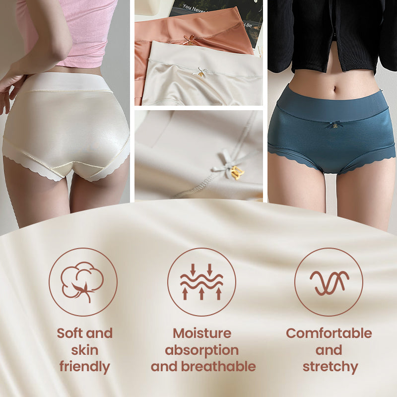 Arenzza Selleasy satin antibacterial moisture-absorbing panties, premium satin fabric with antibacterial and moisture-wicking features.