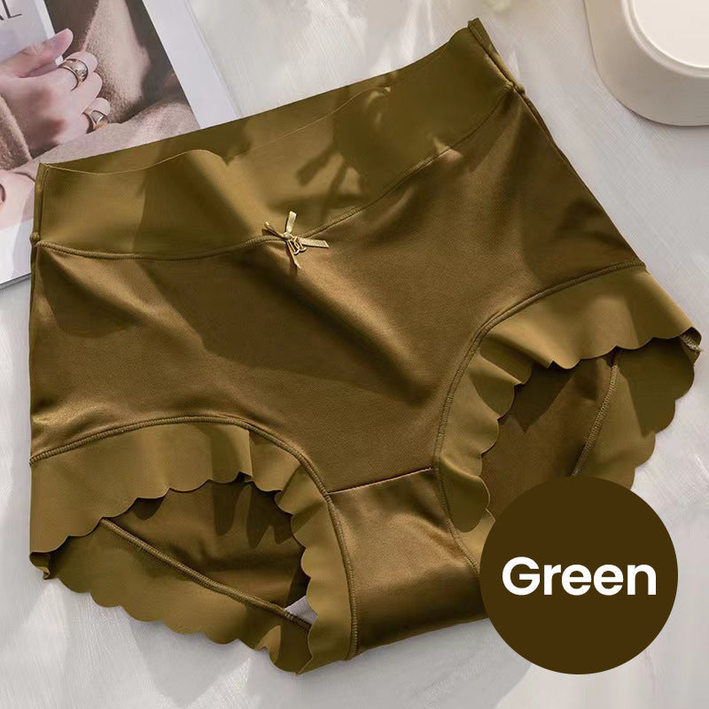 Arenzza Selleasy satin antibacterial moisture-absorbing panties in soft, shiny satin fabric with delicate lace trim.