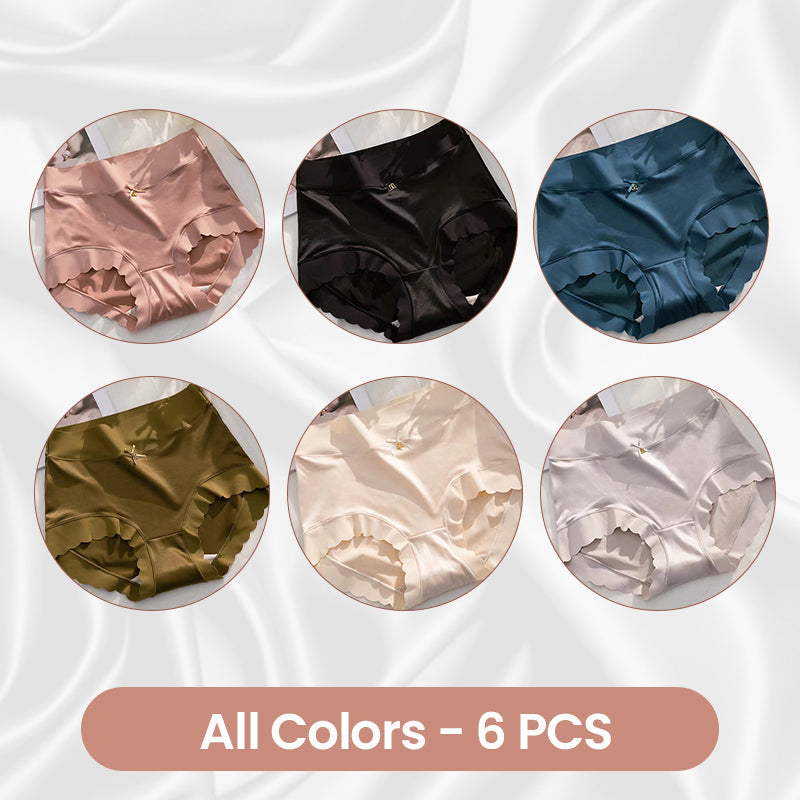 Arenzza Selleasy satin antibacterial moisture-absorbing panties in soft, luxurious fabric, shown in a close-up view.