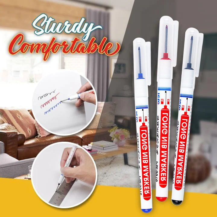 Arenzza Selleasy multi-purpose woodworking pen with a long tip, shown in use for detailed woodcraft and engraving tasks.