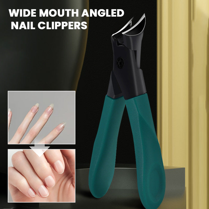 Arenzza Selleasy wide mouth angled nail clippers with anti-splash design and heavy-duty construction for precise nail trimming.