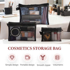 Arenzza Selleasy portable mesh cosmetics storage bag with multiple compartments for organizing makeup and skincare products.