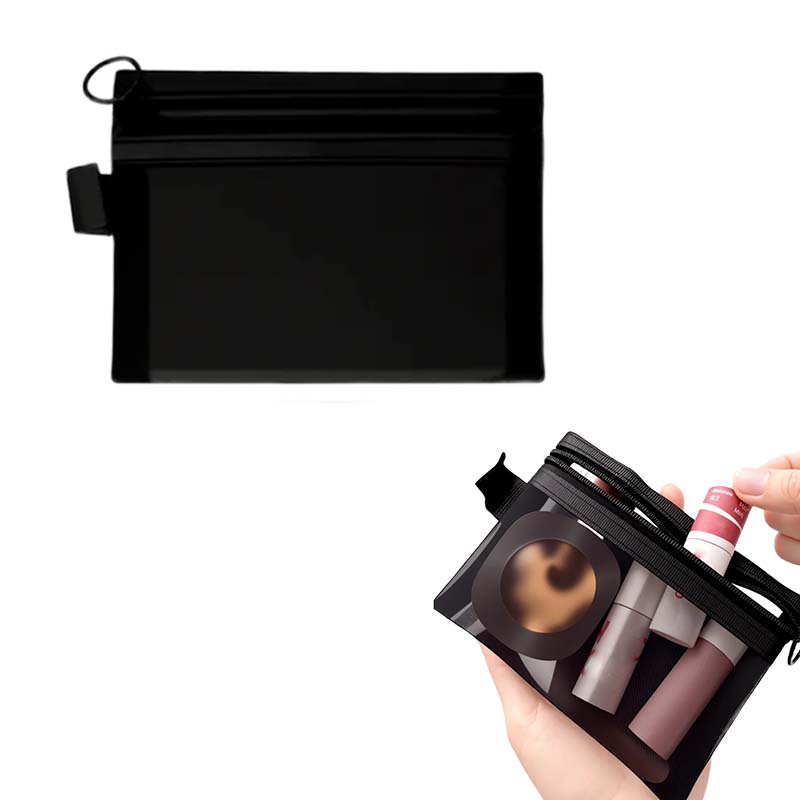 Arenzza Selleasy portable mesh cosmetics storage bag with multiple compartments for organizing makeup and beauty products.