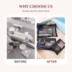 Arenzza Selleasy portable mesh cosmetics storage bag with multiple compartments for organizing makeup and beauty essentials.