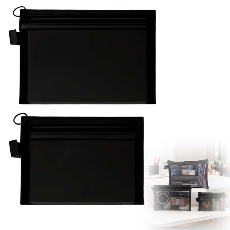 Arenzza Selleasy portable mesh cosmetics storage bag with multiple compartments for organizing beauty products and makeup tools.