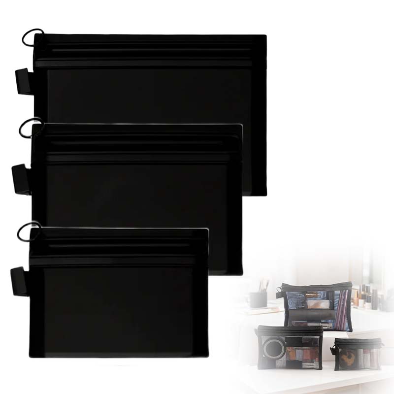 Arenzza Selleasy portable mesh cosmetics storage bag with multiple compartments for organizing makeup and beauty essentials.