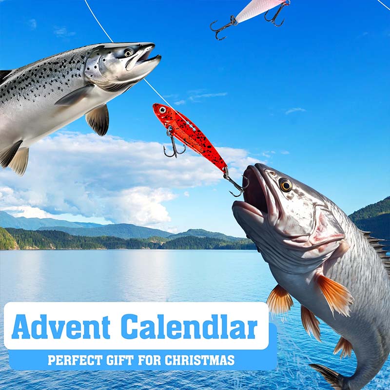 Aarenza 24 Days Lures Advent Calendar with fishing lures and accessories inside, designed for outdoor sports enthusiasts.