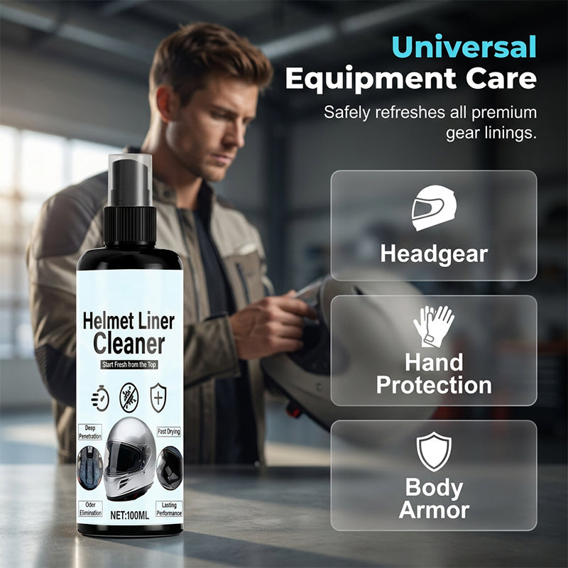 Arenzza helmet liner cleaner and deodorizer spray bottle for sports and outdoor helmets, with a spray nozzle and label.