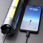 Arenzza portable long-range flashlight with a black handle and bright LED beam, suitable for outdoor sports and camping.