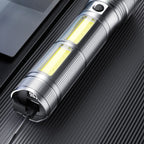 Arenzza portable long-range flashlight with a black handle and bright LED beam, designed for outdoor sports and activities.