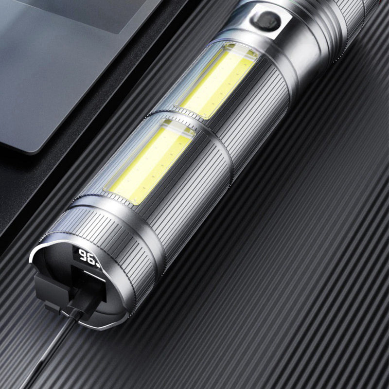 Arenzza portable long-range flashlight with a black handle and bright LED beam, designed for outdoor sports and activities.