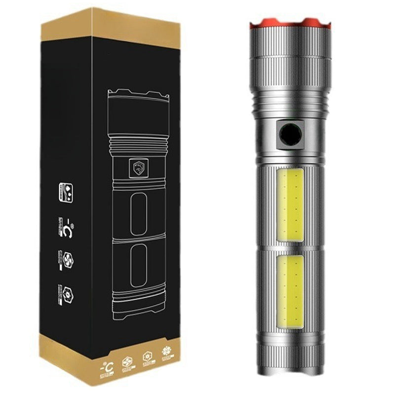 Arenzza portable long-range flashlight with a rugged handle and bright beam, ideal for outdoor sports and adventures.
