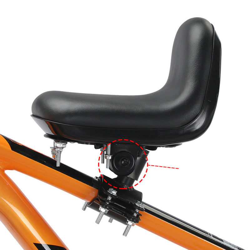 Arenzza front-mounted kids bike seat attached to a bicycle, designed for outdoor riding and child safety.