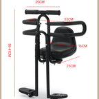 Arenzza front mounted kids bike seat securely attached to a bicycle, designed for outdoor cycling with safety harness and padding.