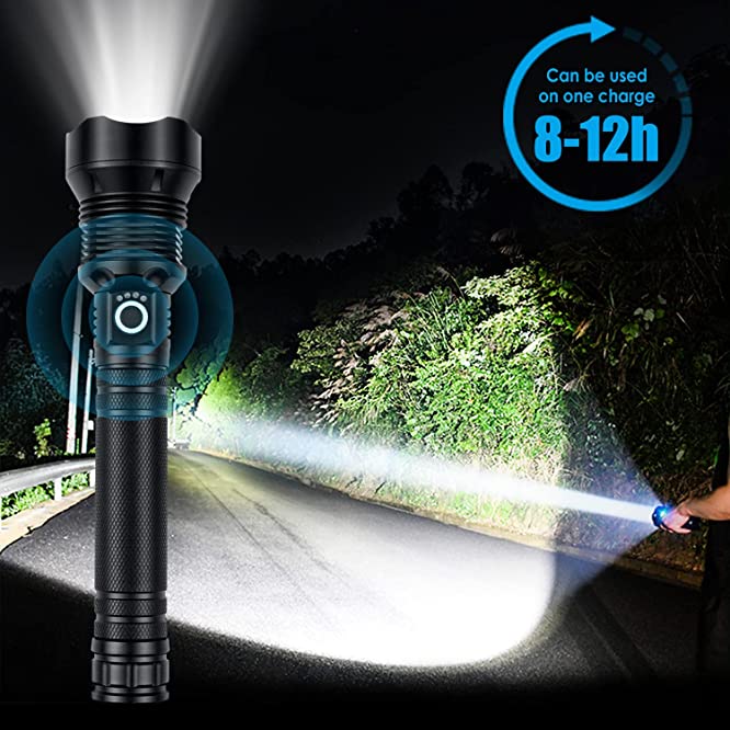 Arenzza tactical flashlight with high lumens, rechargeable battery, long size, used for outdoor sports and outdoor activities.
