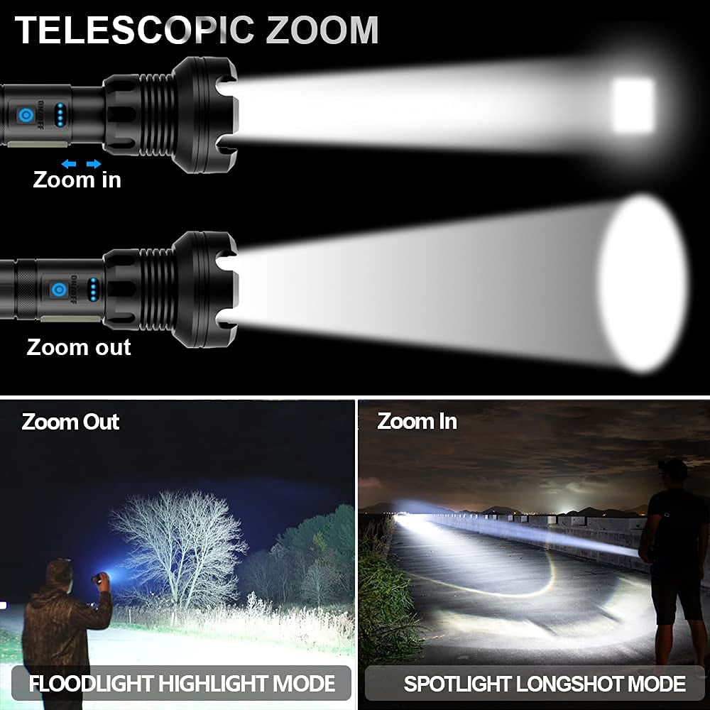 Arenzza tactical flashlight with high lumens, long size, rechargeable battery, designed for sports and outdoor activities