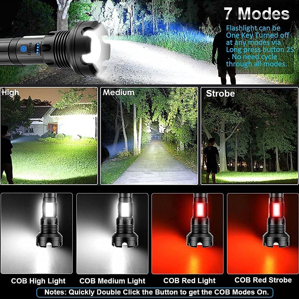 Arenzza tactical flashlight with high lumens, long size, rechargeable battery, designed for outdoor and sports use