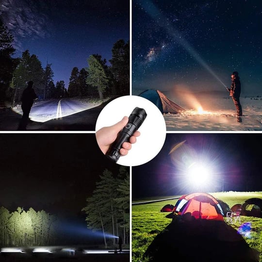 Arenzza tactical flashlight with high lumens, long size, rechargeable battery, designed for outdoor sports and outdoor activities.