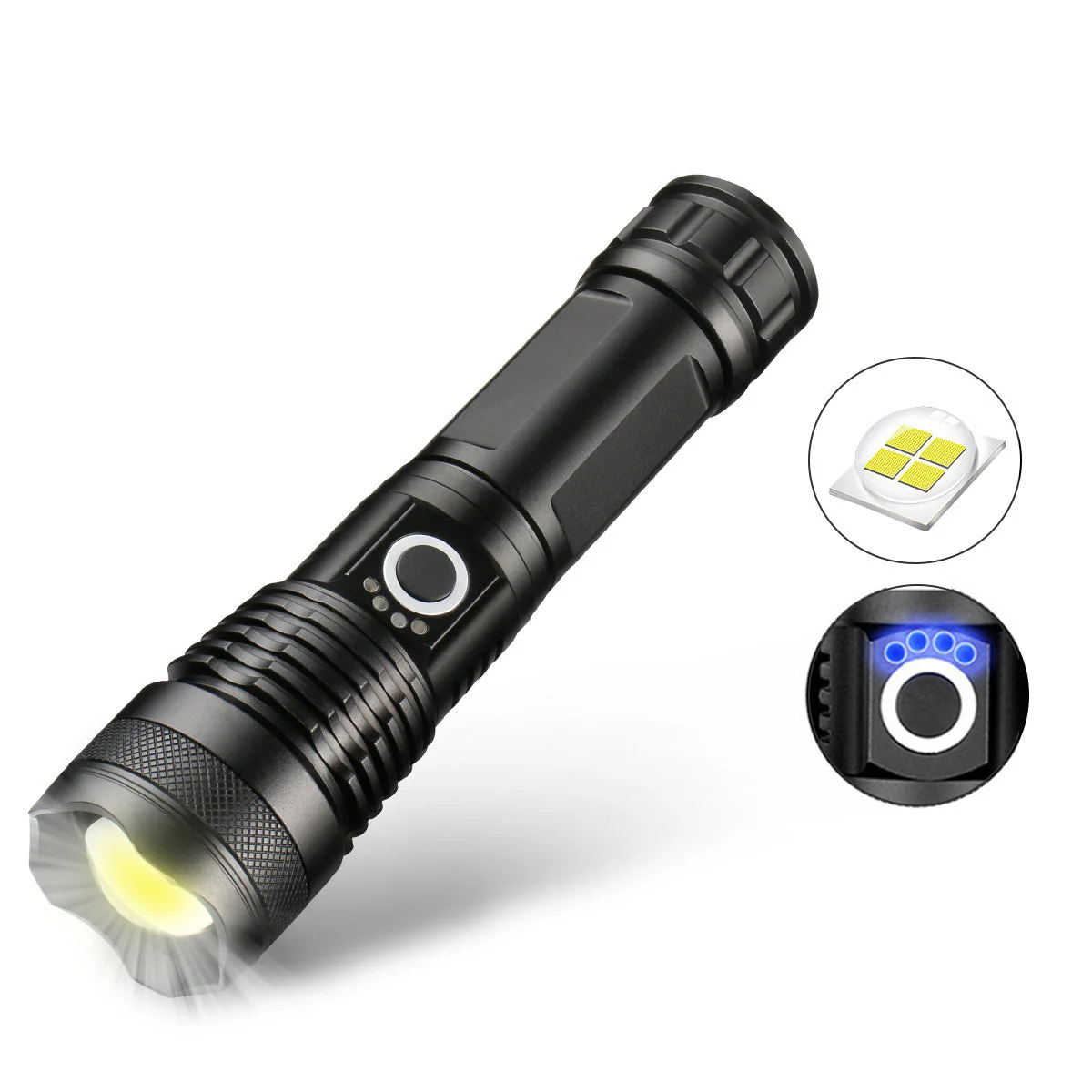 Arenzza tactical flashlight with high lumens, rechargeable battery, long size, and bright beam for outdoor sports and adventures.