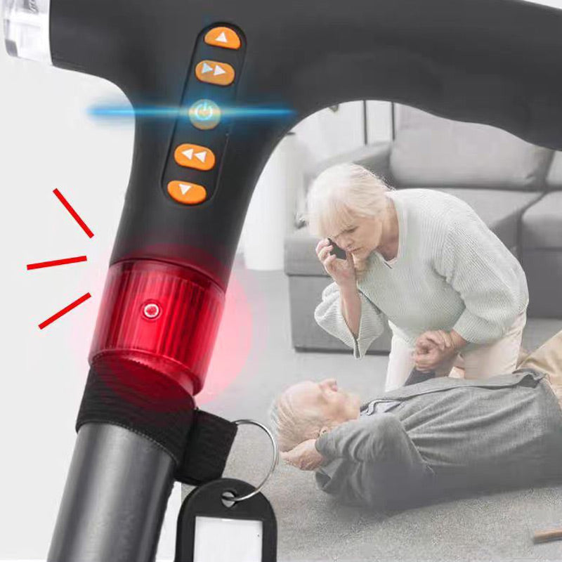 Arenzza intelligent elderly walking stick with LED light, featuring a sturdy handle and adjustable height for outdoor use.