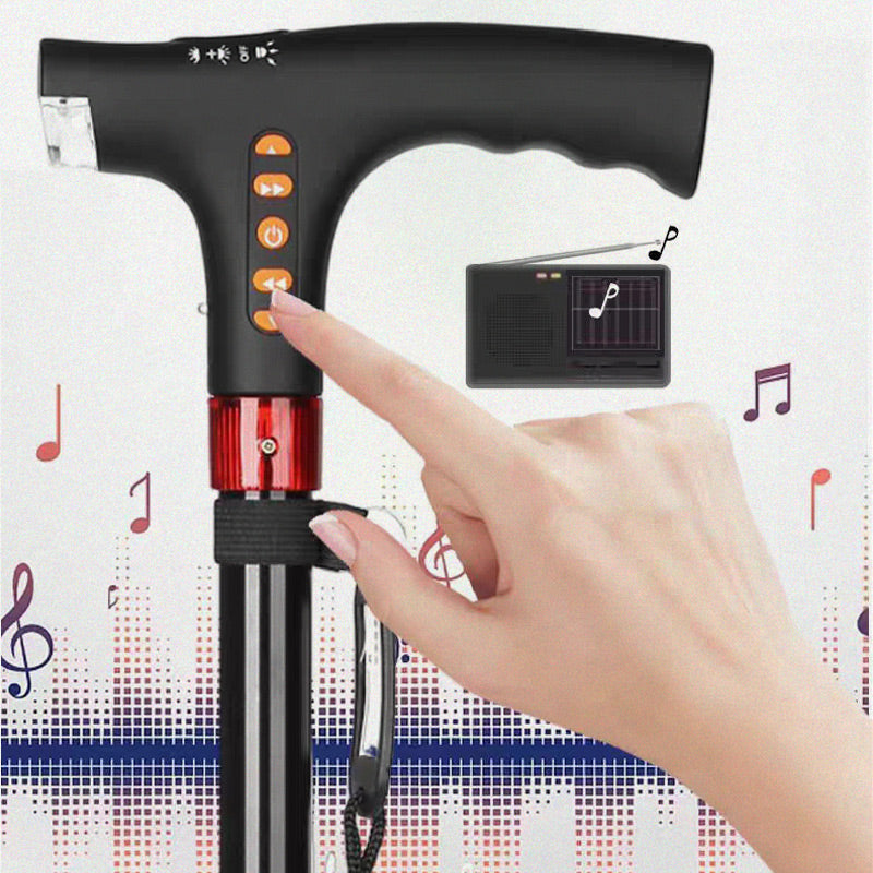 Arenzza intelligent elderly walking stick with built-in LED light, featuring ergonomic handle and sturdy design for outdoor use