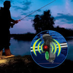 Arenzza fishing bite alarm with LED light and sound, mounted on a fishing rod for outdoor fishing activity.
