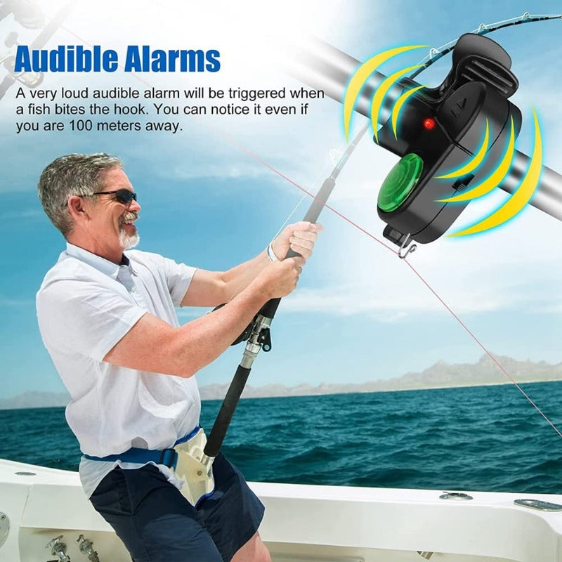 Arenzza fishing bite alarm with sound and LED light, outdoor sports gear for angling, compact and easy to use.