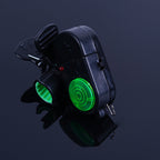 Arenzza fishing bite alarm with sound and LED light, used for outdoor fishing, showing the device with LED indicator and control buttons.