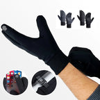 A pair of black Arenzza thermal gloves designed for cold weather sports and outdoor activities, showing their cozy, insulated fabric.