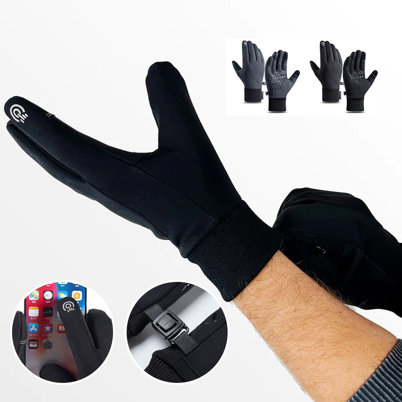 A pair of black Arenzza thermal gloves designed for cold weather sports and outdoor activities, showing their cozy, insulated fabric.