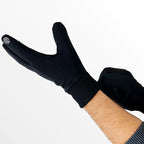 A pair of black Arenzza thermal gloves for sports and outdoor activities, showing the soft fabric and snug fit.