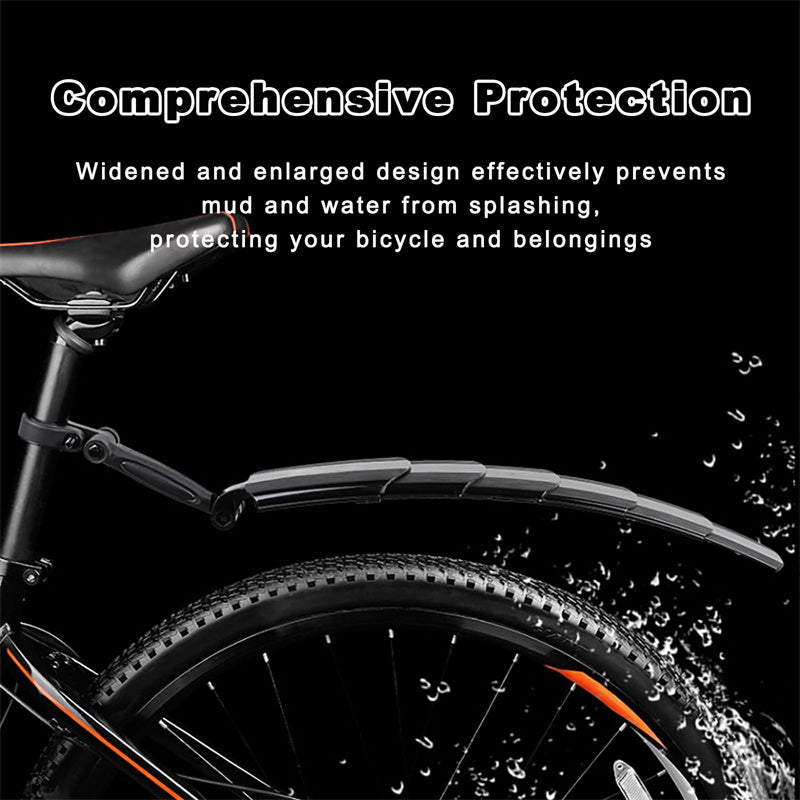 Arenzza retractable and adjustable bicycle mudguard set with front and rear fenders on a mountain bike.