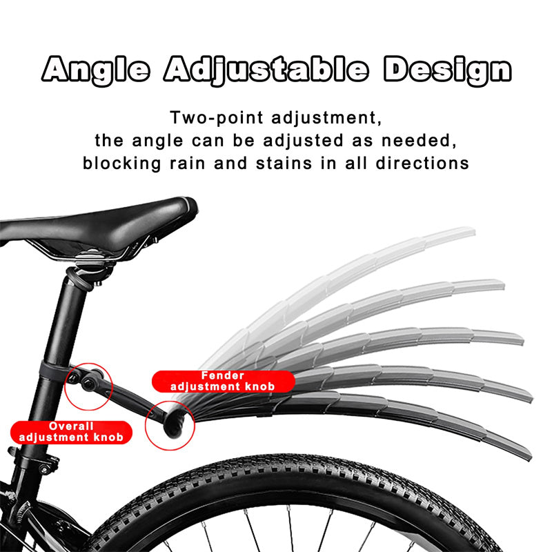 Arenzza retractable and adjustable bicycle mudguard set with black plastic guards attached to a silver metal frame on a bicycle.