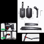 Arenzza retractable and adjustable bicycle mudguard set attached to a mountain bike, protecting wheels from mud and water splashes.