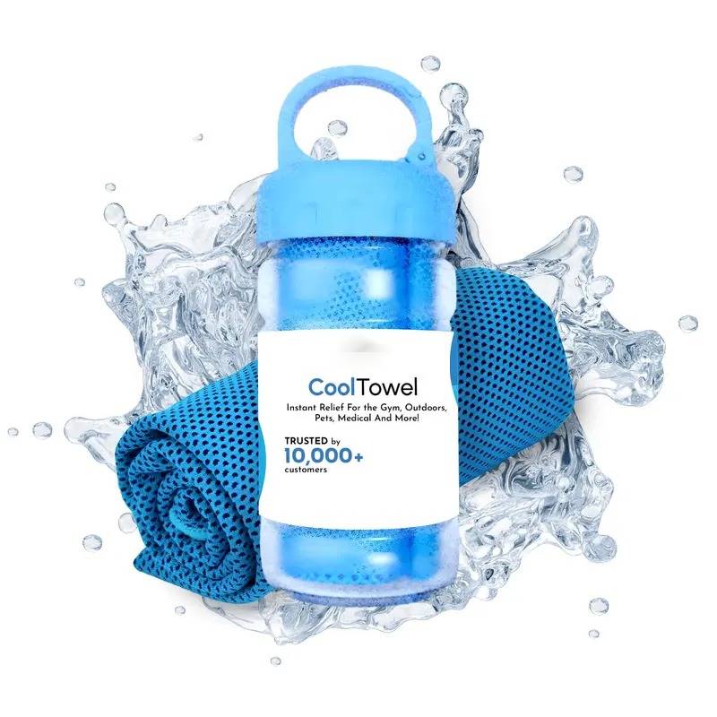 Arenzza absorbent quick-drying gym cooling towel shown folded and spread out, ideal for sports and outdoor workouts.