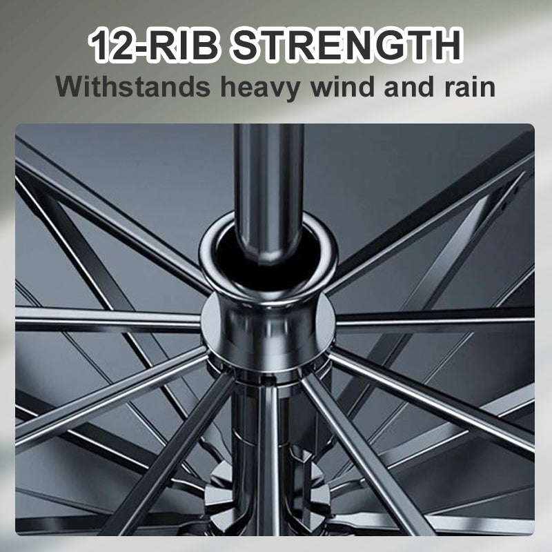 Aarenza 12-rib large foldable windproof umbrella open, showing its sturdy canopy and compact design for outdoor use.
