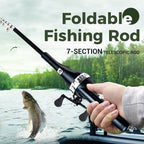 Aarenza foldable fishing rod for sports and outdoors, shown folded with handle and reel visible, ideal for portable fishing trips.