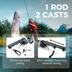 Arenzza foldable fishing rod, compact and portable, suitable for outdoor fishing trips, shown partially extended in natural setting.