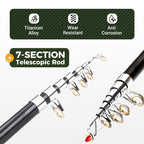 Aarenza foldable fishing rod for sports and outdoors, shown in a compact, unfolded position with handle and rod sections visible.