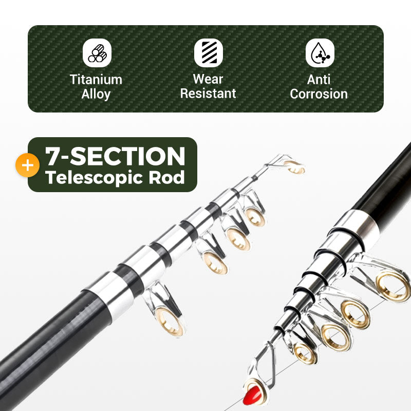 Aarenza foldable fishing rod for sports and outdoors, shown in a compact, unfolded position with handle and rod sections visible.