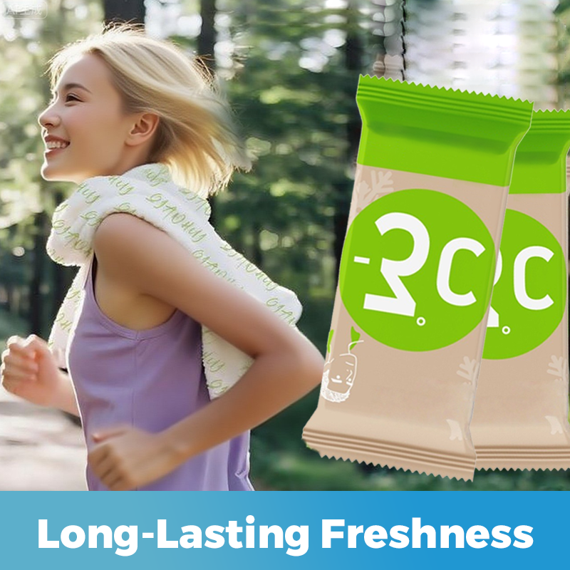 Arenzza Instant Cool & Refresh Wipes for sports and outdoor activities, showing pack of wipes and refreshing design on the packaging