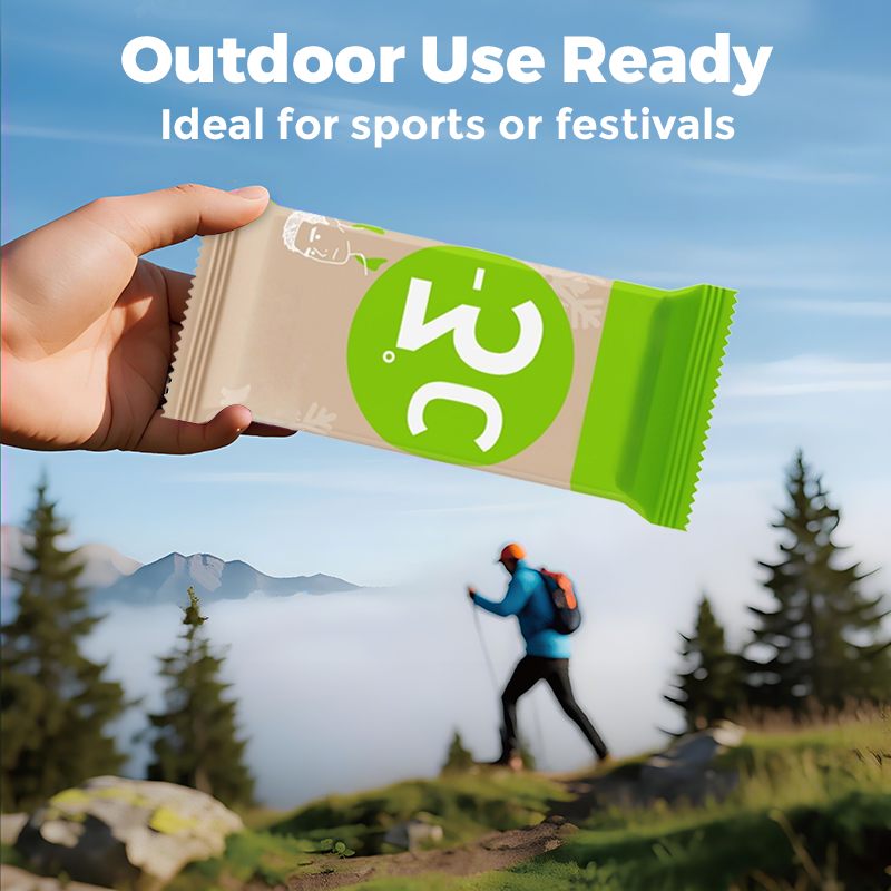 Arenzza Instant Cool & Refresh Wipes for sports and outdoor activities, showing the packaging of cooling, refreshing wipes.